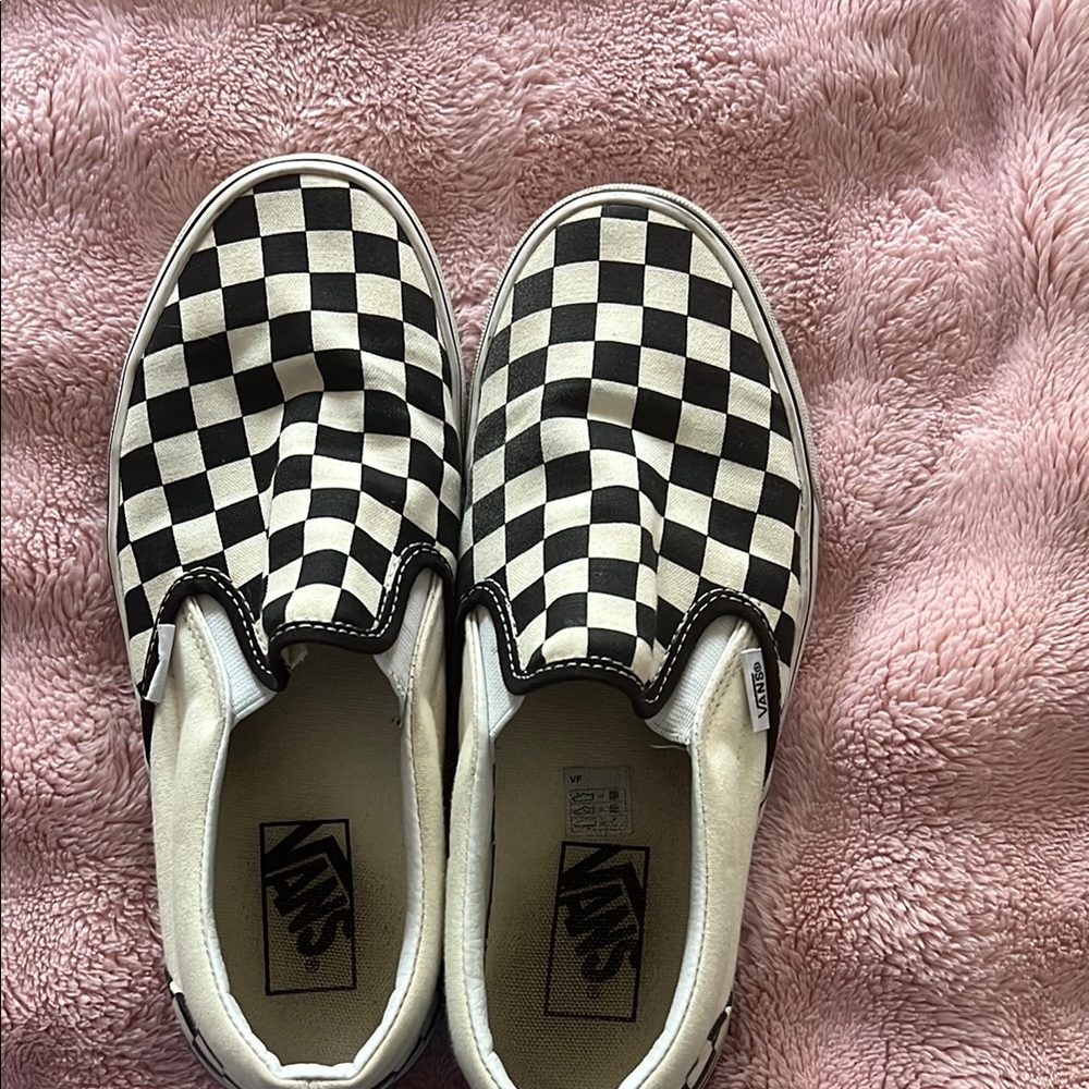Vans Black and White Checkered Slip-On Sneakers W8.5 M7